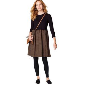 J. Jill Mixed Media Gingham Plaid Long Sleeve Dress